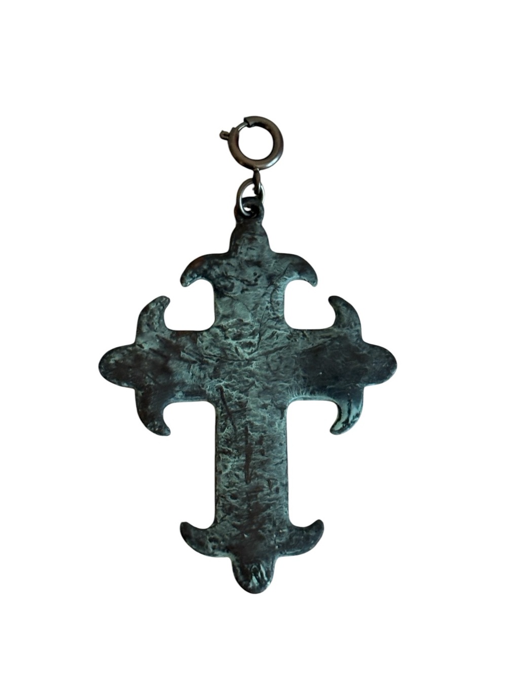 Cross Pendant Metal Lobster Claw Bail Black and Blue 2.25”